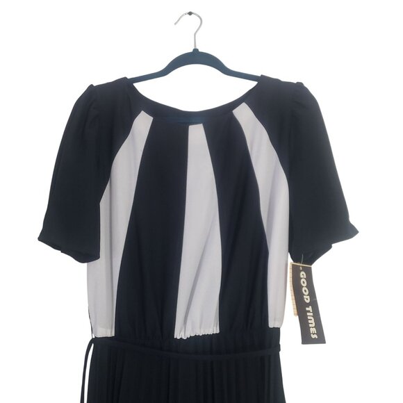 Vintage 80s Semi Sheer Black White Striped Pleated Day Dress Size S Retro Party - Picture 3 of 10